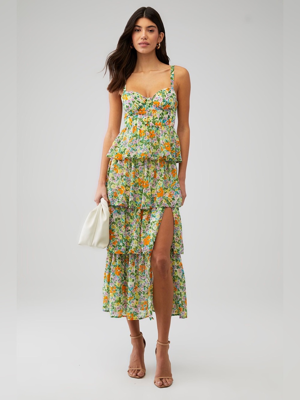 ASTR the Label Midsummer Floral Tiered Midi Maxi Dress NWOT Size Large Green - Picture 2 of 14